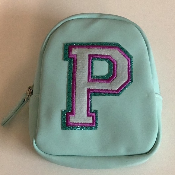 Claire’s Kids Mint Green Mini Backpack Keychain with Letter P - Picture 1 of 3